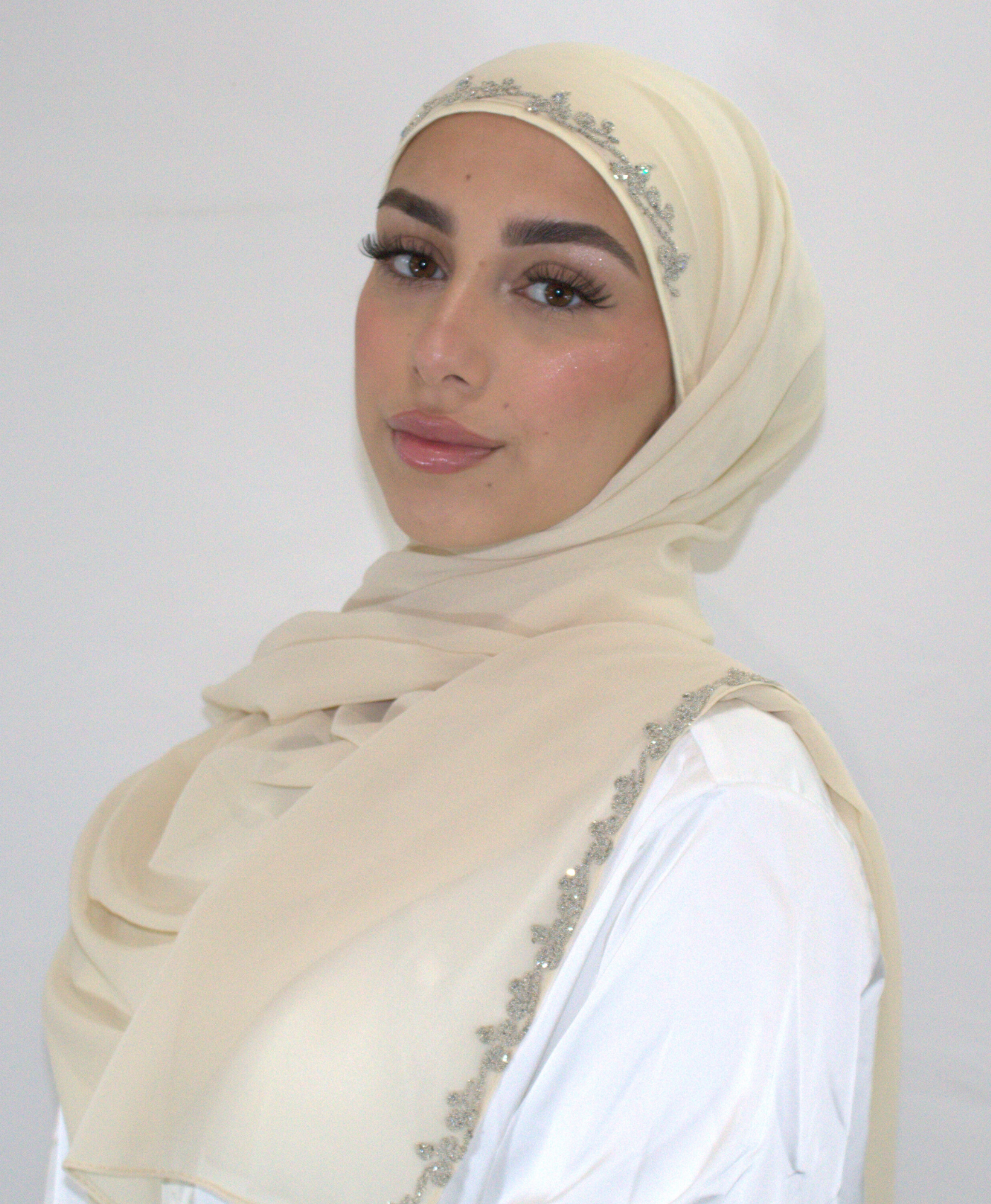 Hijab à enfiler - Mousseline beige