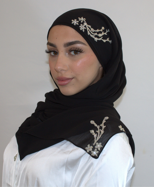 Hijab Broche à enfiler - Mousseline Noir