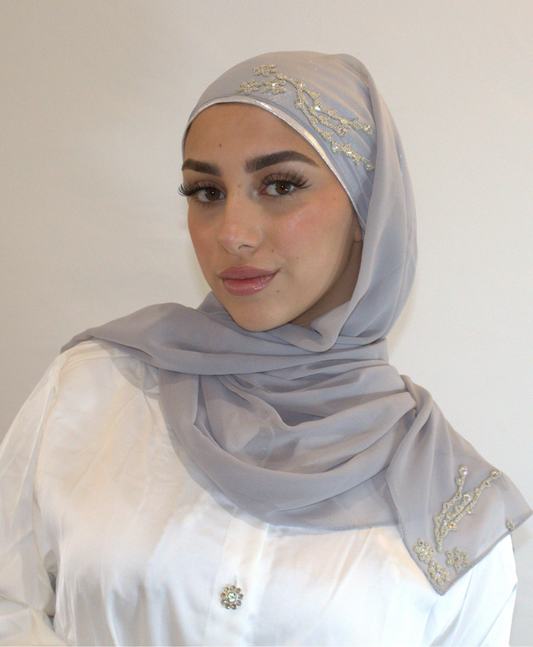 Hijab Broche à enfiler - Mousseline de crêpe Gris clair