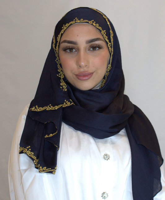 Ismha - Hijab Satin bleu marine