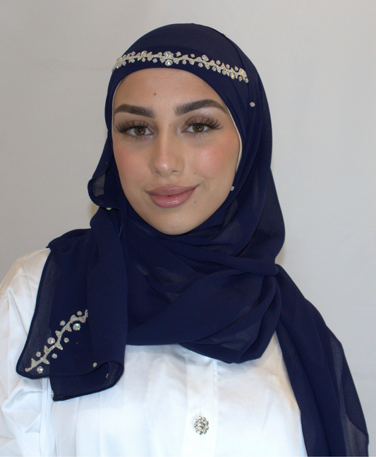 Bijoux Hijab - Mousseline Bleu marine