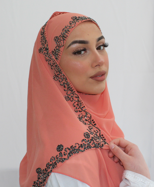 Flower - Hijab Mousseline Saumon